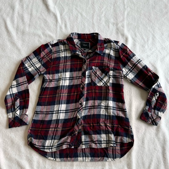 Rails Hunter Flannel Button Down Shirt Burgundy Blue White Plaid Print Size M - Picture 4 of 12